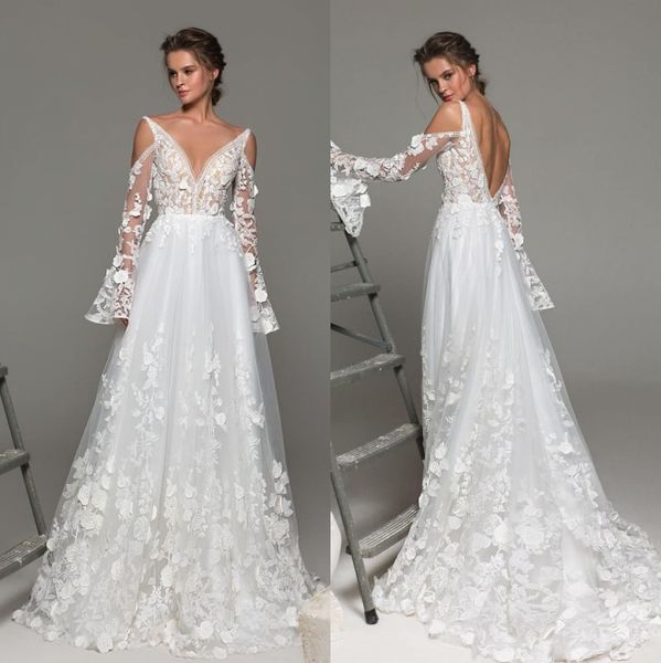 flawless beaded a line backless wedding dresses deep v neck 3d appliqued long sleeves bridal gowns sweep train tulle robe de mariée, White
flawless beaded a line backless wedding dresses deep v neck 3d appliqued long sleeves bridal gowns sweep train tulle robe de mariée, White