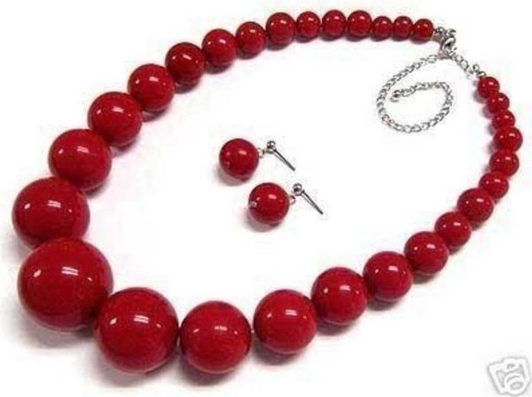 new fashion beautiful 6-14mm red coral round beads necklace earring 18" set jewelry wholesale and retail women girl gift parts, Silver
new fashion beautiful 6-14mm red coral round beads necklace earring 18" set jewelry wholesale and retail women girl gift parts, Silver