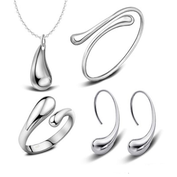 925 silver plated water drop bangles bracelet necklace rings earrings sets wedding bridal jewelry sets for women christmas gift, Black
925 silver plated water drop bangles bracelet necklace rings earrings sets wedding bridal jewelry sets for women christmas gift, Black