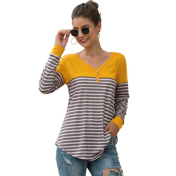 striped patchwork button blouse women v neck long sleeve casual pullover 2020 slim tee shirts fashion cotton blouse, White
striped patchwork button blouse women v neck long sleeve casual pullover 2020 slim tee shirts fashion cotton blouse, White
