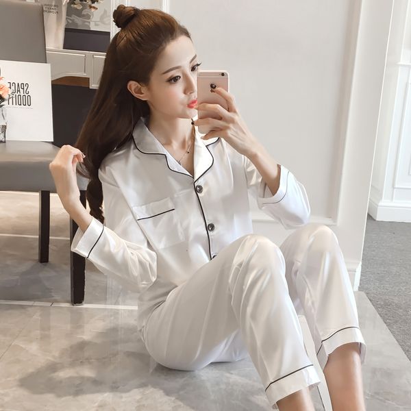 pajamas women spring and autumn models two-piece suit split long-sleeved cardigan sweet silk women's satin ice silk thin pajamas, Blue;gray
pajamas women spring and autumn models two-piece suit split long-sleeved cardigan sweet silk women's satin ice silk thin pajamas, Blue;gray