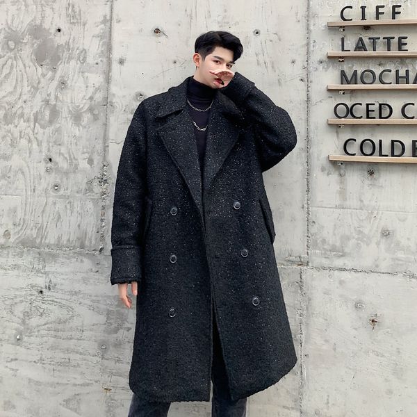 men's wool & blends m-xlwinter chao style dark personality sequin decoration mid-length double-breasted woolen coat tide., Black
men's wool & blends m-xlwinter chao style dark personality sequin decoration mid-length double-breasted woolen coat tide., Black