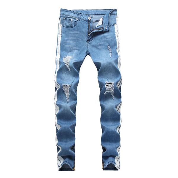 mens cool brand jeans skinny ripped destroyed stretch slim fit hop hop pants men casual holes straight striped pants, Blue
mens cool brand jeans skinny ripped destroyed stretch slim fit hop hop pants men casual holes straight striped pants, Blue