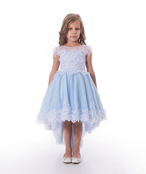 lovely blue applique beads knee girl's pageant dresses flower girl dresses holidays/birthday skirt princess skirt custom size 2-14 f110