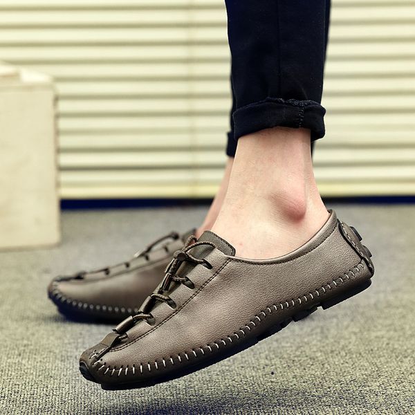 

men casual shoes fashion men shoes microfiber leather loafers moccasins slip on men's flats male breathable driving, Black