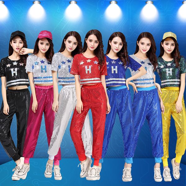 new jazz dance costume ds female and pants cheerleading costume modern dance hip-hop sequins clothes, Black;red
new jazz dance costume ds female and pants cheerleading costume modern dance hip-hop sequins clothes, Black;red
