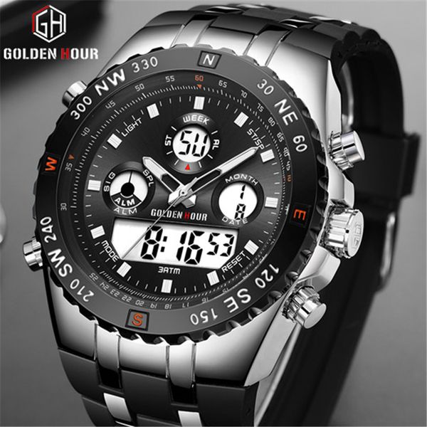 goldenhour casual sport quartz watch watch waterproof resistant dual time digital watches mens relogio masculino, Slivery;brown
goldenhour casual sport quartz watch watch waterproof resistant dual time digital watches mens relogio masculino, Slivery;brown