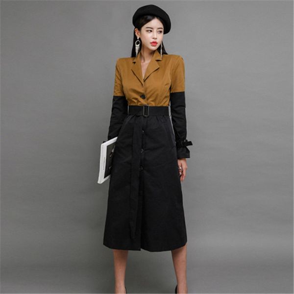 new arrival women's fashion holiday comfortable trench coat professional ol women's color collision splicing slim long trench, Black
new arrival women's fashion holiday comfortable trench coat professional ol women's color collision splicing slim long trench, Black