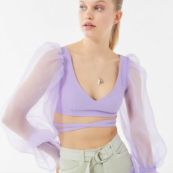 2019 mesh vest lantern stitching long-sleeved vest female v-neck navel lantern sleeve base top, White
2019 mesh vest lantern stitching long-sleeved vest female v-neck navel lantern sleeve base top, White