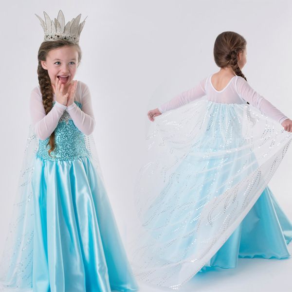 Baby Girls Princess Dress Sequins Diamond Cosplay Clothes Performance Ice Queen Gown Kids Clothes Halloween Party Stage 06