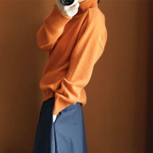 19 autumn and winter knit women's sweater orange high collar long sleeve sweater women in women's pullovers loose thick, White;black
19 autumn and winter knit women's sweater orange high collar long sleeve sweater women in women's pullovers loose thick, White;black