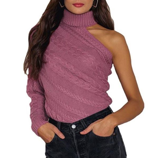 woman sweaters ladies slanted shoulder one-sleeve twist turtleneck knitted sweater and pullovers with button feminina sweaters, White;black
woman sweaters ladies slanted shoulder one-sleeve twist turtleneck knitted sweater and pullovers with button feminina sweaters, White;black