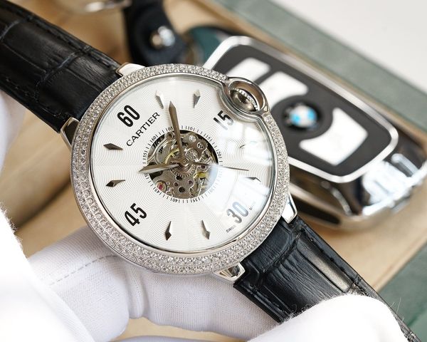 luxury man ballon bleu automatic watches 43mm leather band automatic movement mineral glass, White
luxury man ballon bleu automatic watches 43mm leather band automatic movement mineral glass, White