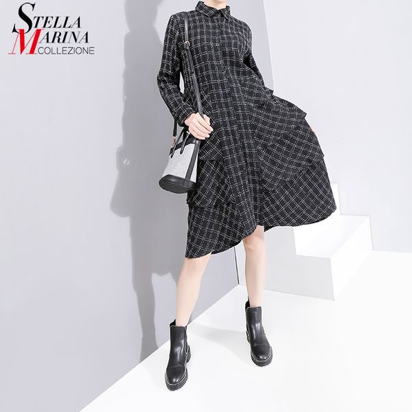 new 2019 england style women winter black plaid shirt dress long sleeve ruffles office ladies elegant midi dress vestidos 5761, Black;gray
new 2019 england style women winter black plaid shirt dress long sleeve ruffles office ladies elegant midi dress vestidos 5761, Black;gray