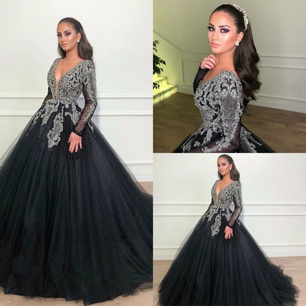 arabic prom dresses 2019 deep v neck lace sequined sheer long sleeve evening gowns plus size floor length celebrity dress, Black
arabic prom dresses 2019 deep v neck lace sequined sheer long sleeve evening gowns plus size floor length celebrity dress, Black