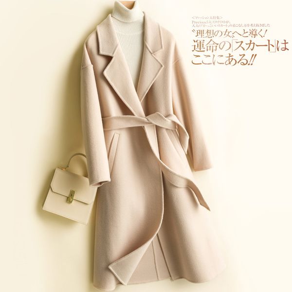 2019 autumn winter new women's double-sided wool coat fashion long office lady woolen overcoat elegant with belt outerwear r993, Black
2019 autumn winter new women's double-sided wool coat fashion long office lady woolen overcoat elegant with belt outerwear r993, Black