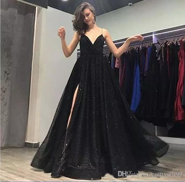 custom spaghetti lace long split sequined prom dresses 2022 deep v neck backless sweep train formal evening party gowns, Black
custom spaghetti lace long split sequined prom dresses 2022 deep v neck backless sweep train formal evening party gowns, Black