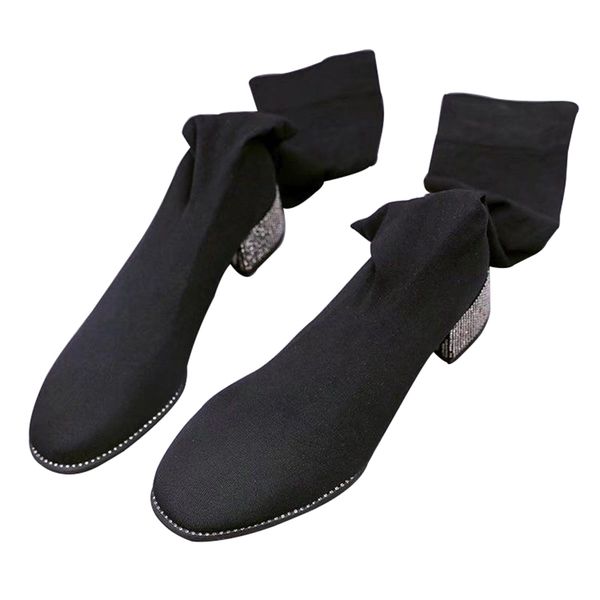 women autumn stretch sock boots over knee rhinestone mid chuncky heels thick lining street spring winter casual layies shoes, Black
women autumn stretch sock boots over knee rhinestone mid chuncky heels thick lining street spring winter casual layies shoes, Black