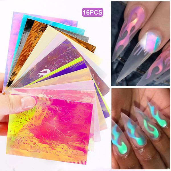 16pcs diy laser illusion flame nail sticker colorful fire reflections design self adhesive nail art sticker decoration, Silver;gold
16pcs diy laser illusion flame nail sticker colorful fire reflections design self adhesive nail art sticker decoration, Silver;gold
