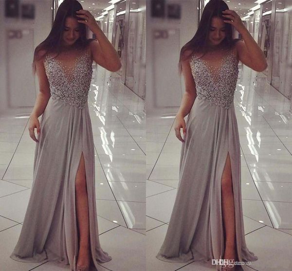 2019 elegant sheer neck chiffon long evening dresses beaded side split zipper back formal party gowns prom dresses vestido de noche, Black;red
2019 elegant sheer neck chiffon long evening dresses beaded side split zipper back formal party gowns prom dresses vestido de noche, Black;red