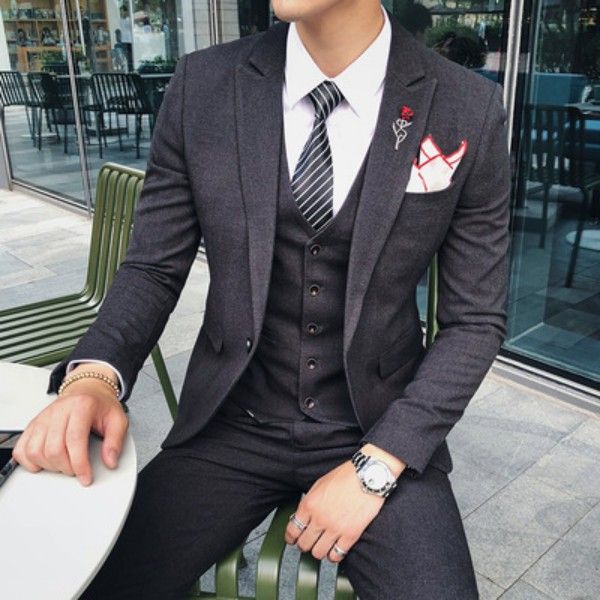men's classic slim three-piece tuxedo wedding formal business party suit (coat, vest, pants), Black;gray
men's classic slim three-piece tuxedo wedding formal business party suit (coat, vest, pants), Black;gray