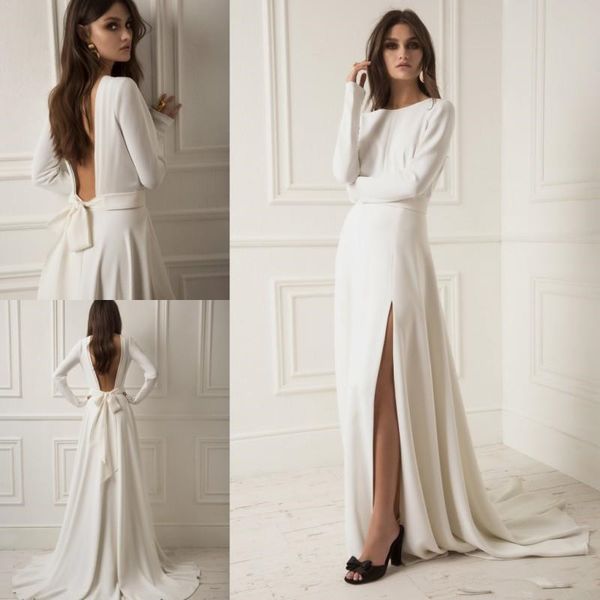 lihi hod 2020 new split satin wedding dresses long sleeves bridal gowns backless robe de mariée plus size boho wedding dress, White
lihi hod 2020 new split satin wedding dresses long sleeves bridal gowns backless robe de mariée plus size boho wedding dress, White
