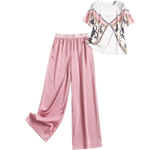 two piece dress women vintage print t-shirt beaded + chiffon stain pants suit casual set outfits, White
two piece dress women vintage print t-shirt beaded + chiffon stain pants suit casual set outfits, White