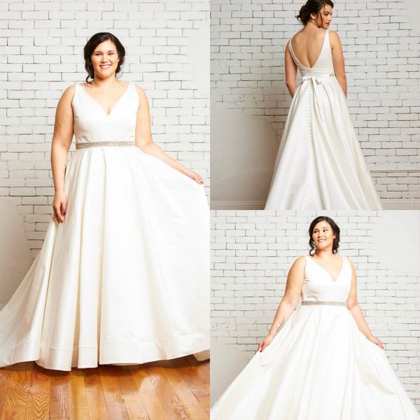 modest plus size wedding dresses beach wedding satin a line sweep train v neck back simple elegant boho bridal gowns sash, White
modest plus size wedding dresses beach wedding satin a line sweep train v neck back simple elegant boho bridal gowns sash, White