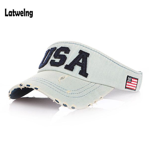 brand empty visor hat for women men student wash denim embroidery usa sun cap quick-drying snapback caps, Blue;gray
brand empty visor hat for women men student wash denim embroidery usa sun cap quick-drying snapback caps, Blue;gray