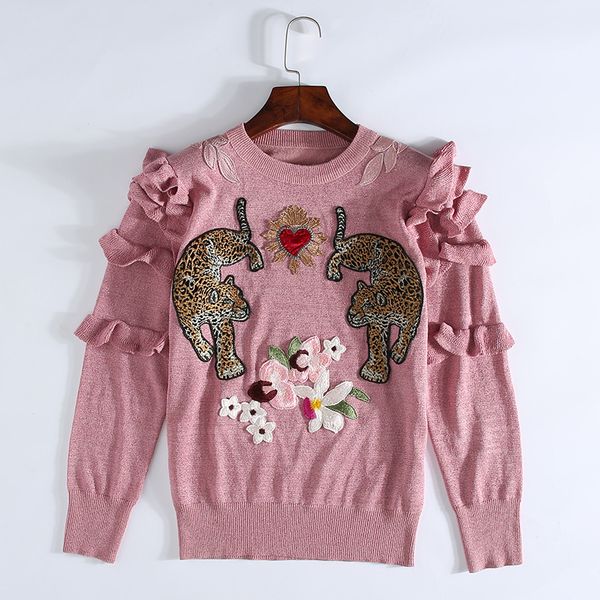 2019 winter christmas animal embroidery pink knitted sweaters pullovers women runway design ruffle elegant clothes lady clothes, White;black
2019 winter christmas animal embroidery pink knitted sweaters pullovers women runway design ruffle elegant clothes lady clothes, White;black