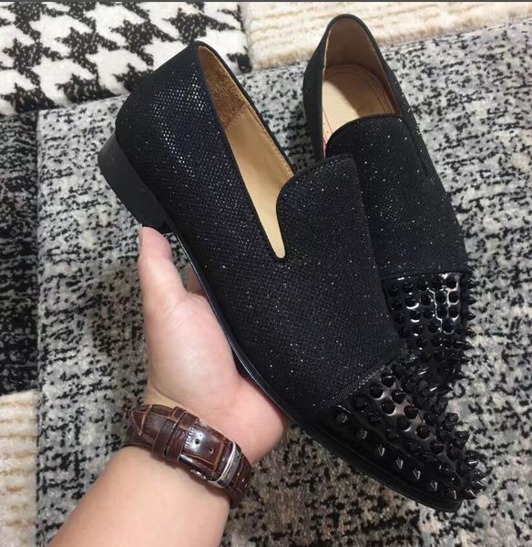 black glitter leather with spikes walking shoes luxurious red bottom loafer shoes gentleman men's party wedding with box,eu35-4
black glitter leather with spikes walking shoes luxurious red bottom loafer shoes gentleman men's party wedding with box,eu35-4