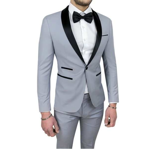men's suits gray men's slim suit two-piece suit blazers with trousers suit men's business casual formal suits customization, White;black