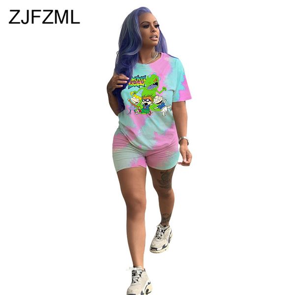 cartoon character tie dye two piece outfit women's clothing o neck short sleeve t shirt and fitness short casual plus size sets, White
cartoon character tie dye two piece outfit women's clothing o neck short sleeve t shirt and fitness short casual plus size sets, White