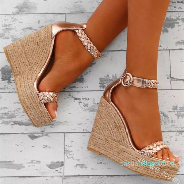 women straw shoes big size women wedge sandals open toe gold color wedge shoes fashion buckle sandal straw bottom pumps lady c06, Black
women straw shoes big size women wedge sandals open toe gold color wedge shoes fashion buckle sandal straw bottom pumps lady c06, Black