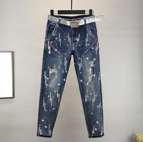 hole rhinestone jeans female 2020 spring autumn new european style stretch high waist was thin feet broken pants q552, Blue
hole rhinestone jeans female 2020 spring autumn new european style stretch high waist was thin feet broken pants q552, Blue