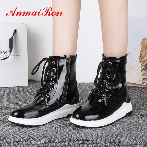 anmairon round toe height increasing flat winter shoes women autumn microfiber solid ankle boots cross-tied zip black boots 
anmairon round toe height increasing flat winter shoes women autumn microfiber solid ankle boots cross-tied zip black boots