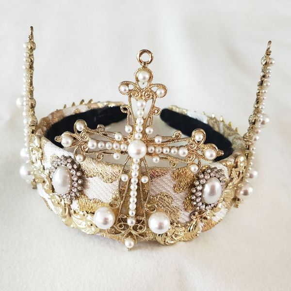 luxury baroque vintage women large gold color crystal full round prom pearl cross crown wedding pageant queen tiara bridal hair, Golden;white
luxury baroque vintage women large gold color crystal full round prom pearl cross crown wedding pageant queen tiara bridal hair, Golden;white