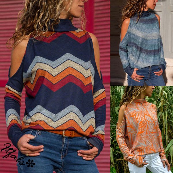 trendy women clothes turtle neck geometry long sleeve polyester casual loose pullover off shoulder t-shirts, White
trendy women clothes turtle neck geometry long sleeve polyester casual loose pullover off shoulder t-shirts, White