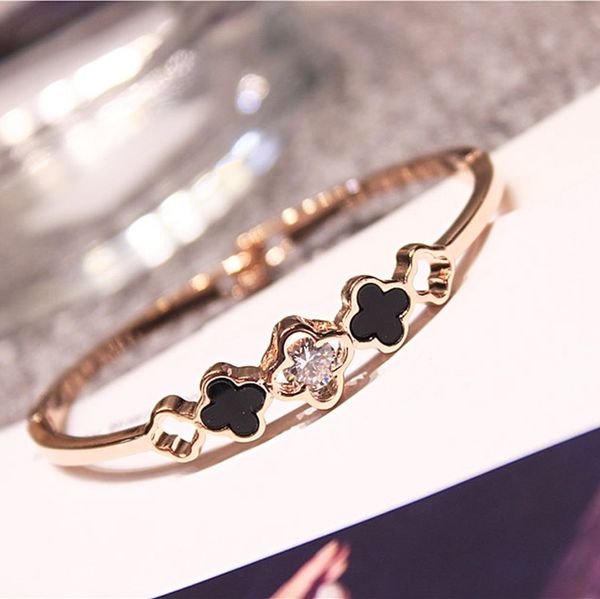 four-leaf clover charm bracelets crystal 18k rose gold rhinestone four leaf clover bracelet classic bangles female women jewelry party gift, Black
four-leaf clover charm bracelets crystal 18k rose gold rhinestone four leaf clover bracelet classic bangles female women jewelry party gift, Black