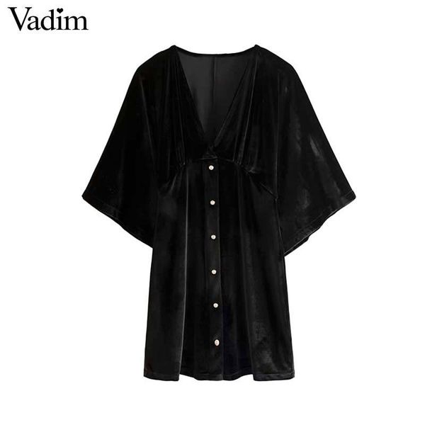 vadim women elegant velvet mini dress v neck half sleeve buttons a line party club wear female casual dresses vestidos qd058, Black;gray
vadim women elegant velvet mini dress v neck half sleeve buttons a line party club wear female casual dresses vestidos qd058, Black;gray