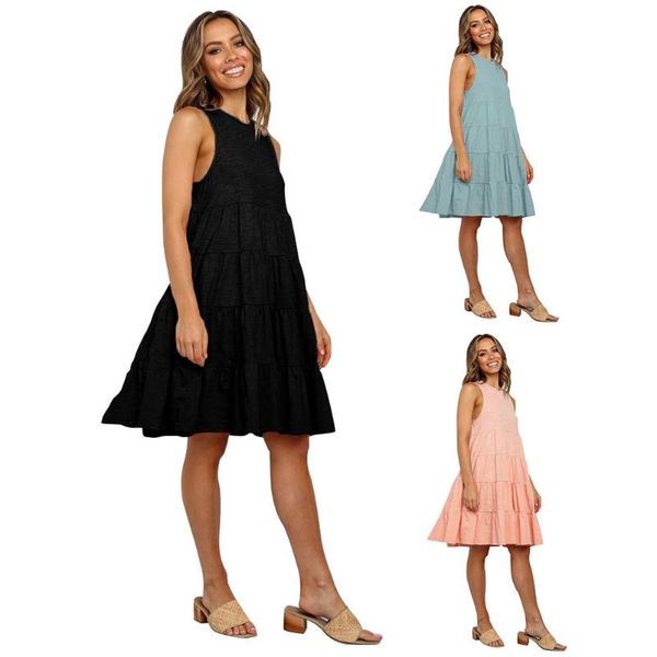 women sleeveless ruffles dresses summer loose knee length a-line dress casual sundress casual slim dress, Black;gray
women sleeveless ruffles dresses summer loose knee length a-line dress casual sundress casual slim dress, Black;gray