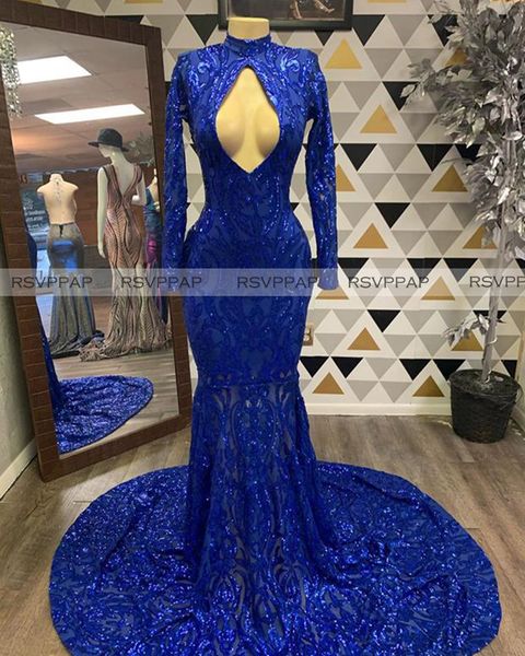 royal blue long sequin prom dresses 2020 new arrival cut-out front open back high neck long sleeve mermaid prom gowns, Black
royal blue long sequin prom dresses 2020 new arrival cut-out front open back high neck long sleeve mermaid prom gowns, Black