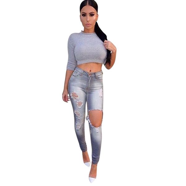 wome gray hole skinny jeans pockets fahsion high waist stretch ripped pants denim pants solid ciolor pencil trousers, Blue
wome gray hole skinny jeans pockets fahsion high waist stretch ripped pants denim pants solid ciolor pencil trousers, Blue