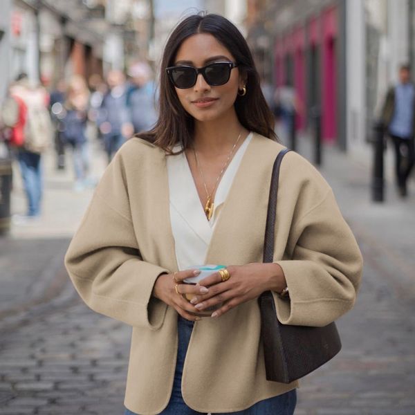 women solid color v neck fashion cardigan woolen coat autumn winter casual long sleeve blend coat office lady clothes s-2xl, Black
women solid color v neck fashion cardigan woolen coat autumn winter casual long sleeve blend coat office lady clothes s-2xl, Black