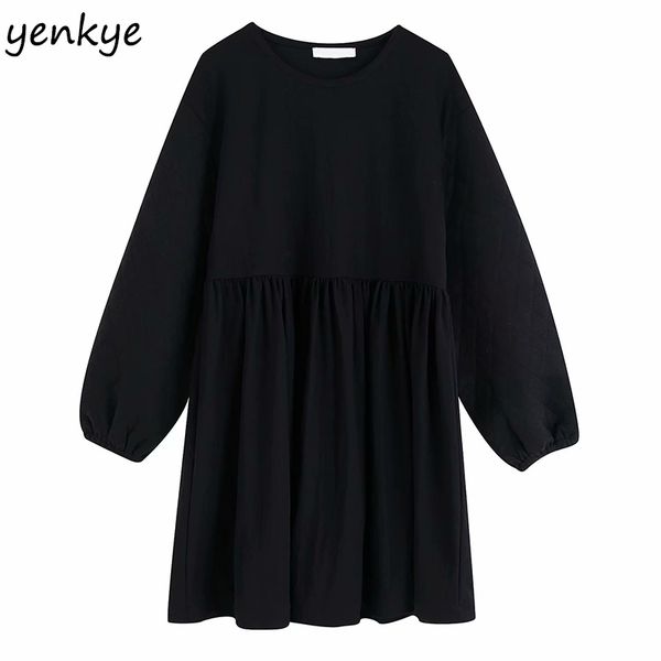 vintage black long sleeve dress women o neck loose pleated casual dress autumn short robe femme bbwm9715, Black;gray
vintage black long sleeve dress women o neck loose pleated casual dress autumn short robe femme bbwm9715, Black;gray
