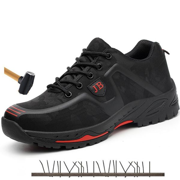 outdoor men's work safety boots steel toe cap safety shoes men boots breathable puncture proof work shoes men army, Black