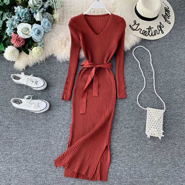 elegant v neck split midi dress 2020 autumn winter women knitted sweater dress button long sleeve sashes bodycon, Black;gray
elegant v neck split midi dress 2020 autumn winter women knitted sweater dress button long sleeve sashes bodycon, Black;gray