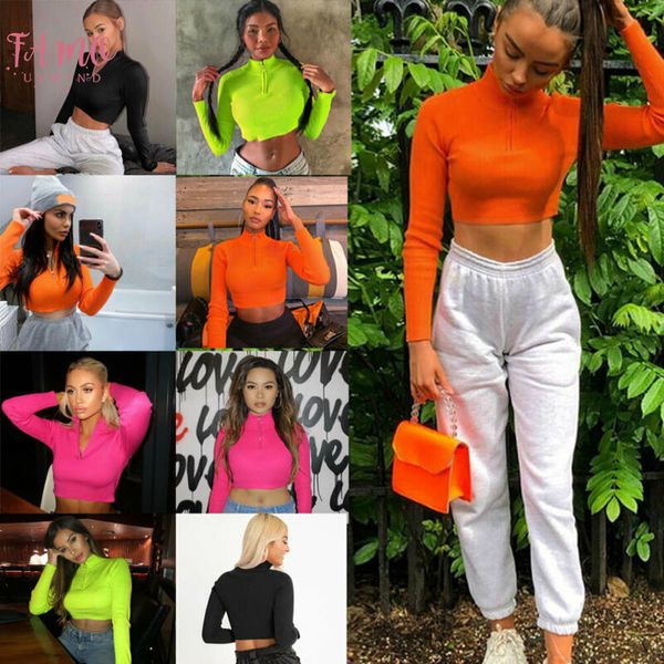 2019 summer new women t shirts fashion neon green crop solid fitness zipper shirts turtleneck long sleeve shirt, White
2019 summer new women t shirts fashion neon green crop solid fitness zipper shirts turtleneck long sleeve shirt, White