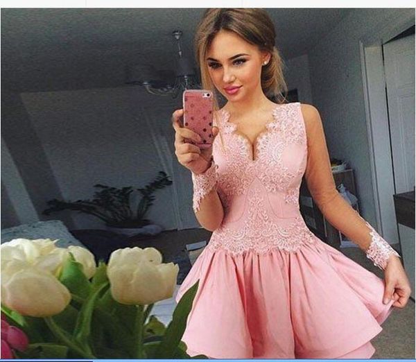 baby pink homecoming dresses v neck lace appliques tiered ruffles sheer long sleeves short mini party graduation cocktail gowns, Red
baby pink homecoming dresses v neck lace appliques tiered ruffles sheer long sleeves short mini party graduation cocktail gowns, Red