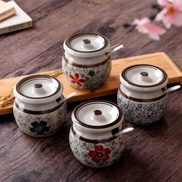 ceramic seasoning pot with spoon set flower pattern kitchen sugar salt spice storage jar can container
ceramic seasoning pot with spoon set flower pattern kitchen sugar salt spice storage jar can container